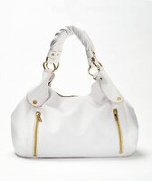 White zipper handbag on white background