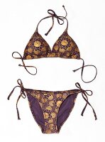 Freisteller: Triangel-Bikini mit Goldblüten-Print