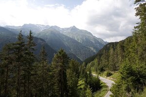 Tiroler Alpen, Reschenpass, sommer- lich, Serpentine