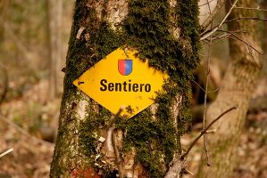 Tessin: Wanderweg, Baum, Rauten- schild, Sentiero, Wappen.