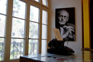 Old typewriter in front of window in Hermann Hesse Museum, Ticino, Switzerland