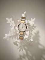 Gold-steel wrist watch on white background