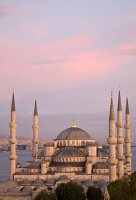 View of Sultan Ahmed Mosque at sunset, Istanbul, Turkey