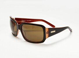 Close-up of chocolate brown sunglasses on white background