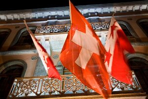 Swiss flag at the town hall of Sion, Switzerland