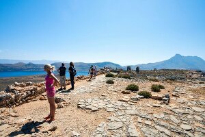 Tourists at Venetian fortress in Crete, Greek 