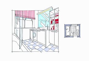 Illustration of interior design of mini bathroom