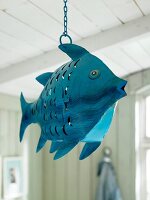 Handmade hanging lamp in blue fish shape