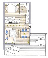 Einraumwohnung, Raumgestaltung: Ferienwohnung, Grundriss, Zeichnung