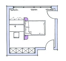 Schlafzimmer, Gestaltung, Bett und Arbeitsplatz, Grundriss Illustration