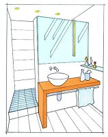Badezimmer, Gestaltung, Waschtisch, Dusche, Trennwand, Illustration