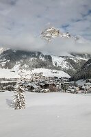 View of winter mountain at Dolomites, Corvara, South Tyrol, Italy