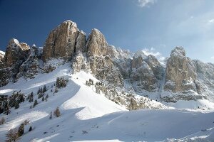 View of winter mountain at Dolomites, Corvara, South Tyrol, Italy