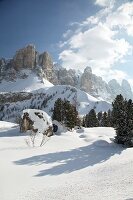 View of winter mountain at Dolomites, Corvara, South Tyrol, Italy