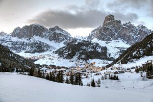 View of winter mountain at Dolomites, Corvara, South Tyrol, Italy