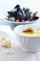 Bowl of mussels in white wine