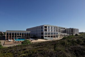 Exterior of Hotel A-Rosa with pool in Sylt, Germany