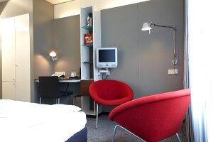 Housekeeper at room in hotel at Vaihingen, Stuttgart, Baden-Wurttemberg, Germany