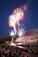 View of fireworks on Karl-Theodor Bridge Castle Neckar at evening in Heidelberg, Germany