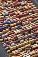 Elevated view of cargo containers at port in Bremerhaven, Bremen, Germany
