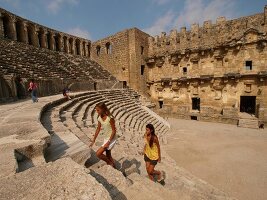 Tourists at Aspendos Theatre in Serik, Antalya Province, Turkey