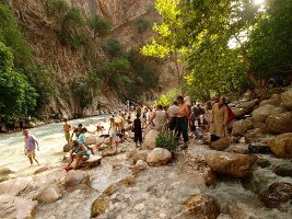 People enjoying at Saklikent Canyon in Mugla province, Turkey