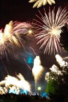 Fireworks in sky of Trocadero at night, Paris, France