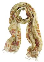 Close-up of floral pattern scarf on white background