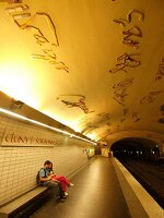 Mosaic ceiling of Cluny-La Sorbonne metro station in Paris, France