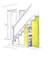Illustration Schrank unter der Treppe mit Türen