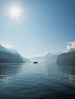 View of ship in Lake Lucerne, Alps, Lucerne, Switzerland