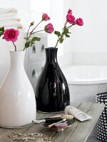 Flowers in black and white vases