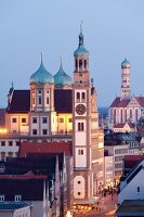 View of Perlachturm Hall and St. Ulrich's and St. Afra's Abbey in Augsburg, Germany