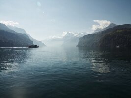 View of ship in Lake Lucerne, Alps, Lucerne, Switzerland