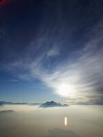 View of Mount Rigi with fog in Alps, Lake Lucerne, Lucerne, Switzerland