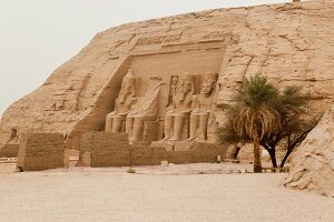 View of Ramses II sculpture outside Temple of Abu Simbe, Nubia, Egypt