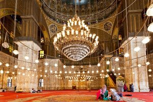 People in Muhammad Ali Mosque dome room, Cairo, Egypt