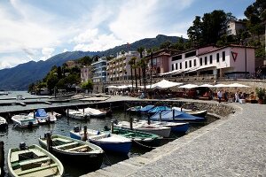 View of restaurant and lounge in Ascona, Ticino, Switzerland