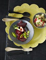 A beetroot medley with pomegranate couscous (Oriental)