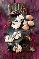 Pecan cranberry kiss, espresso dot and chocolate almond mountain cookies with decoration