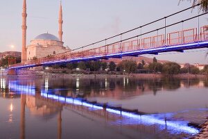 Mosque at Kizilirmak Red River with bridge, Avanos, Anatolia, Turkey 