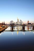View of bridge over Main river in Frankfurt, Hesse, Germany