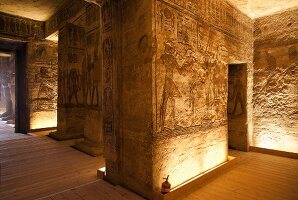 Religious wall painting in temple of Ramses II, Abu Simbel, Nubia, Egypt