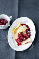 Pancakes with cherries and honey ice cream (Austria)