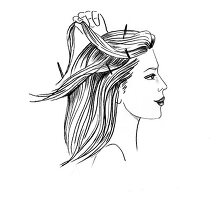 Illustration, Haarstyling, Haare, abteilen, Haarklammern, Step 1