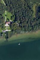 Simssee lake in Rosenheim, Bavaria, Germany, Aerial view