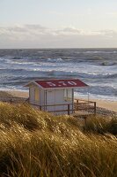 View of lifeguard house on beach of Rantum, Sylt, Germany