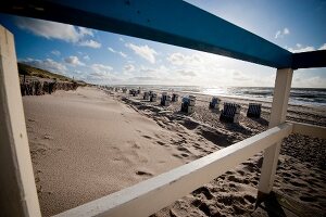 Beach chairs on beach in Sylt, Germany