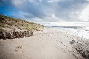 Beach chairs on beach in Sylt, Germany