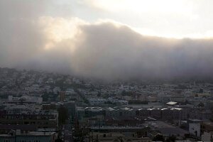 View of cityscape with mist in San Francisco, California, USA